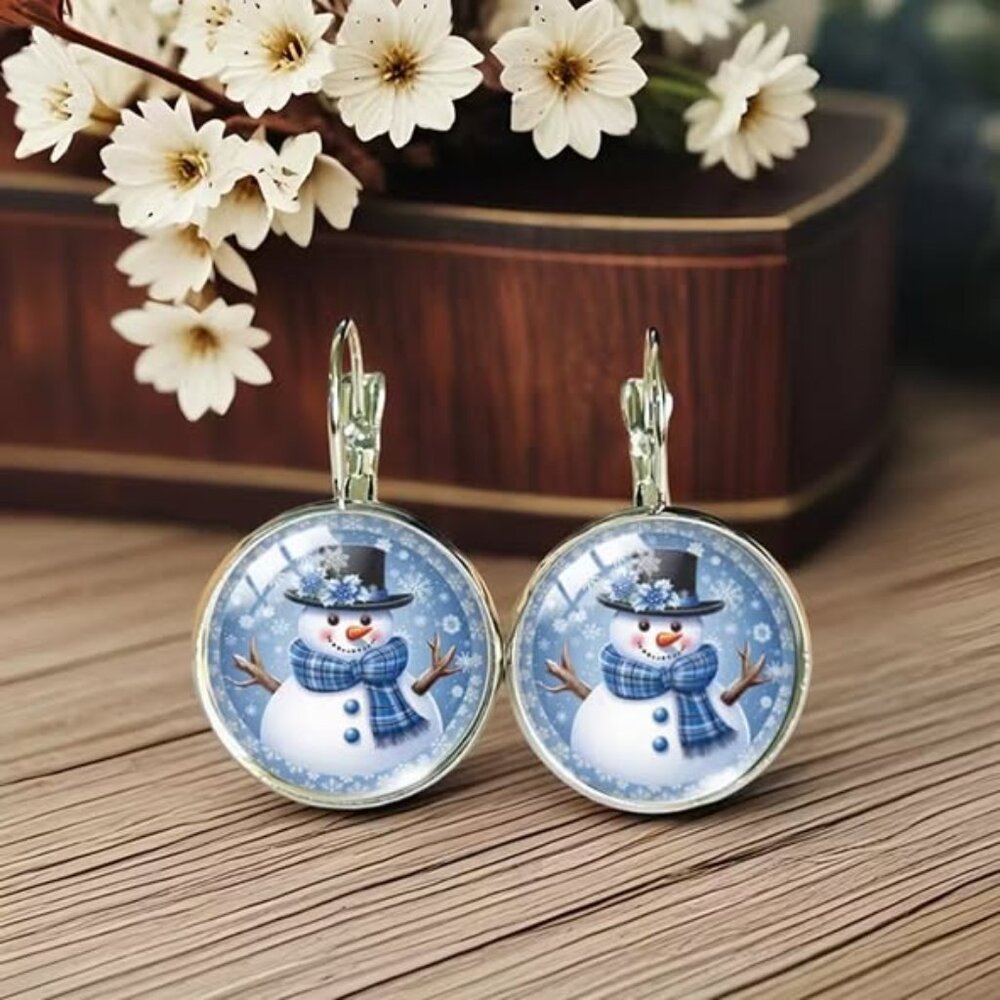Snowman Glass Button Earrings